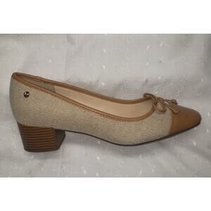 Liz Claiborne LC Fredson Women’s 11WD Block Heel Tan Canvas Faux Leather Shoe